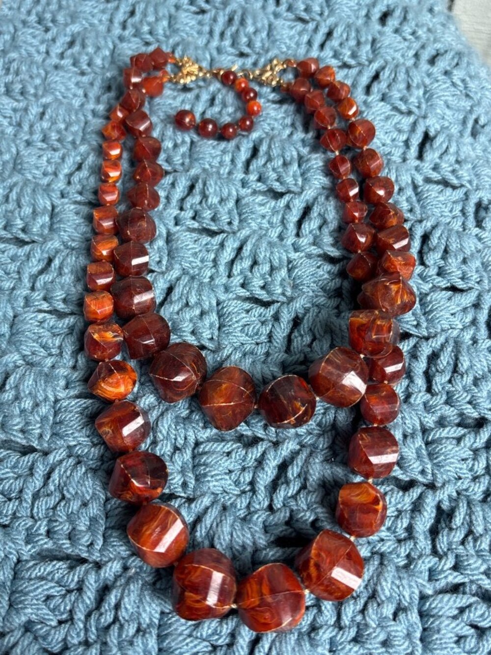 Vintage Plastic Chunky Beaded Necklace Goldtone Hook Clasp 18 - 21 inches Long